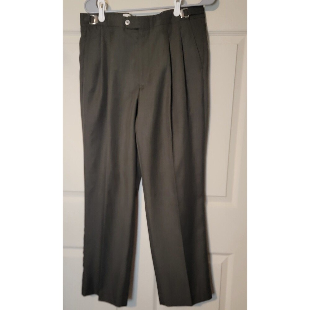 Robert Alan Men's Gray Dress Pants 34W Pleated Straight Leg Twill Buckle Pockets